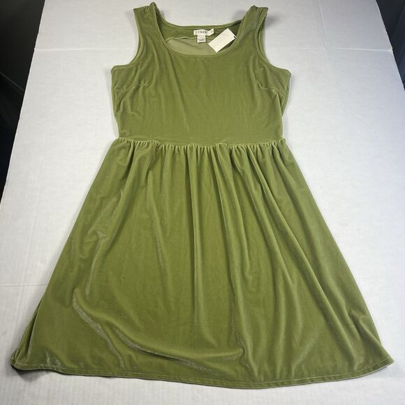 J.Crew Velvet Fit Flare Dress Green Retro Holiday Party A-Line Pullover NWT L - Picture 1 of 11